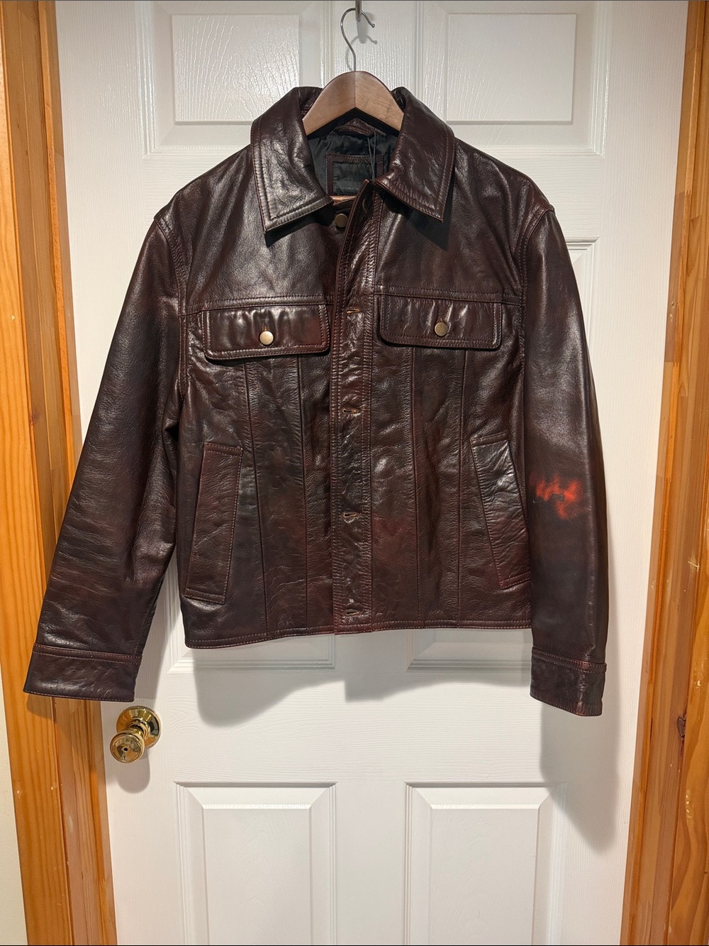 NWT Zara Men's Dark Brown Real Leather Jacket - Classic Collared Style